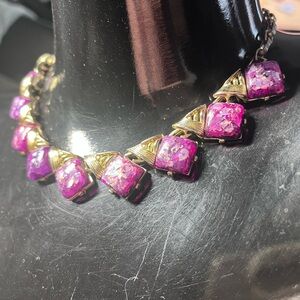 Vintage signed Coro vibrant pink purple confetti lucite choker necklace